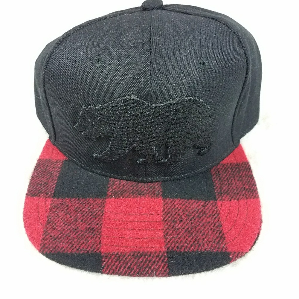 snap back men cap hat buffalo plaid red black bear